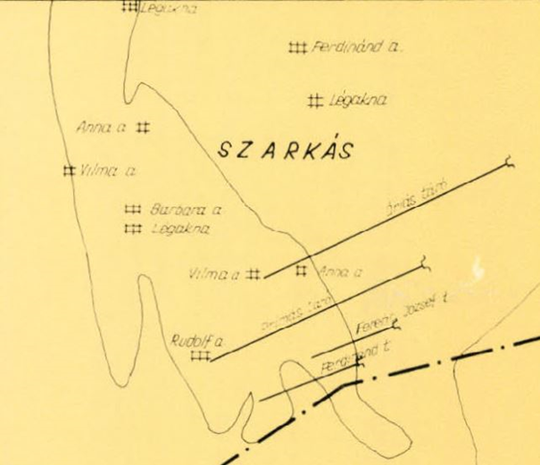 Szarkáspuszta bányái, forrás: Tóth Tibor: Szénbányászat a dorogi medencében 1781-1981